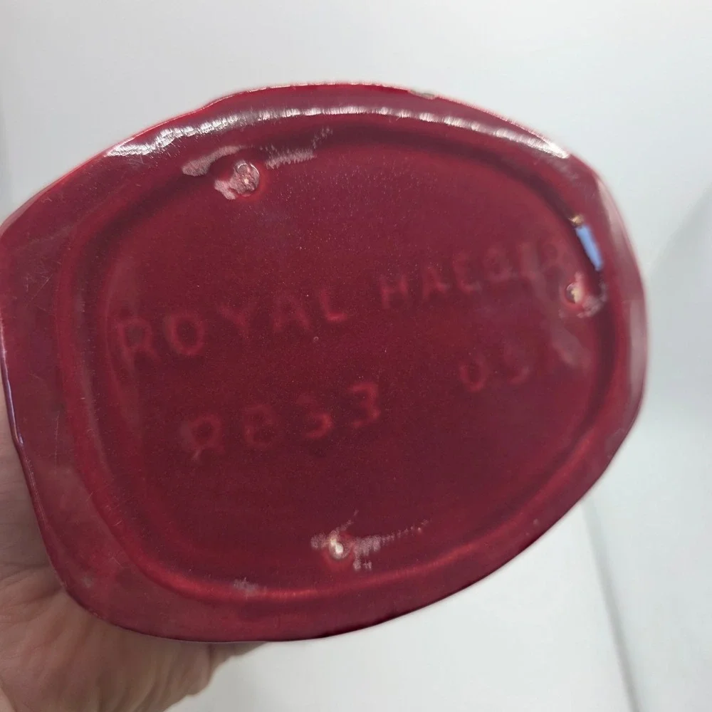 Vintage Royal Haeger 933 USA Oxblood Burgundy White Drip Glaze MCM Art Pottery